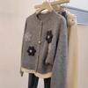 Gray embroidery temperament soft waxy knitted cardigan sweater jacket women's small short loose lazy style high sense