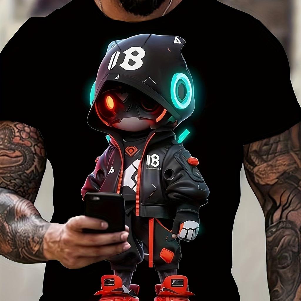 Men's 3D Digital Animation Style Cartoon Street Wear Pattern T-shirt Crew Neck Tee Summer Fashion Tops Casual Outdoors Wear