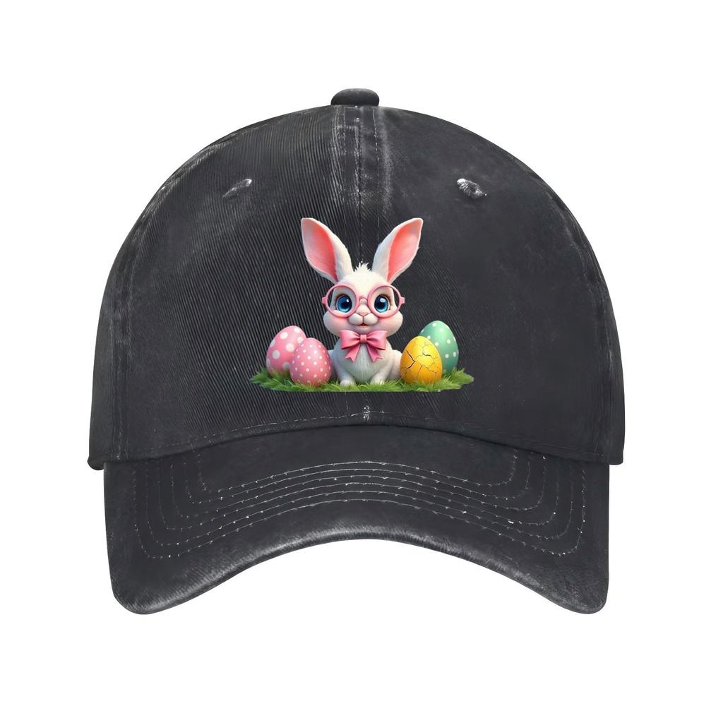 Cute Bunny Easter Eggs Print Baseball Cap Adjustable Polyester Casual Adult Hat Unisex Hat
