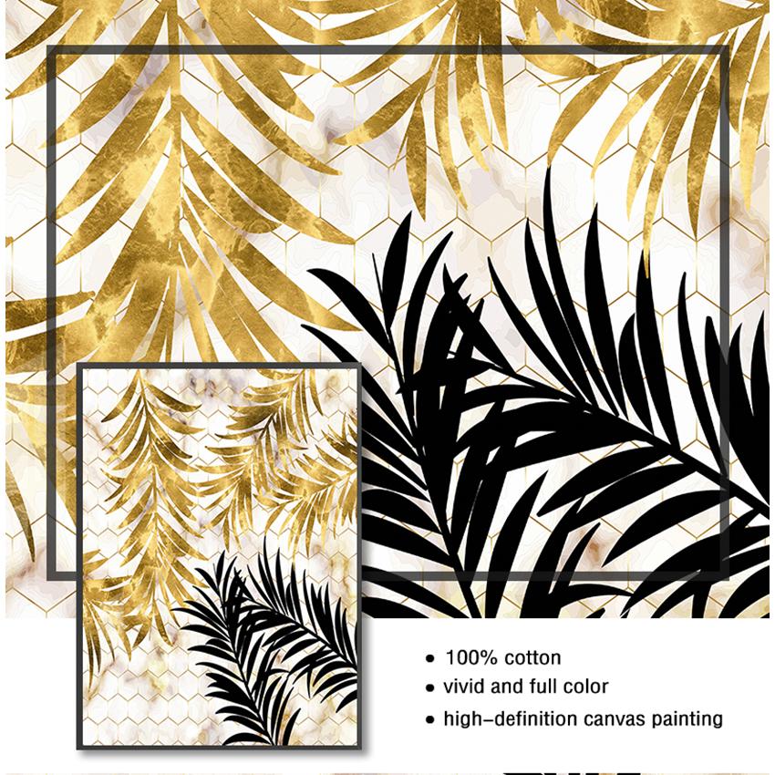 Imagem Parede Sala de estar Quarto Decoração Estilo Nórdico Planta Folhas Douradas Tela Pintura Decorativa Arte Abstrata Impressão