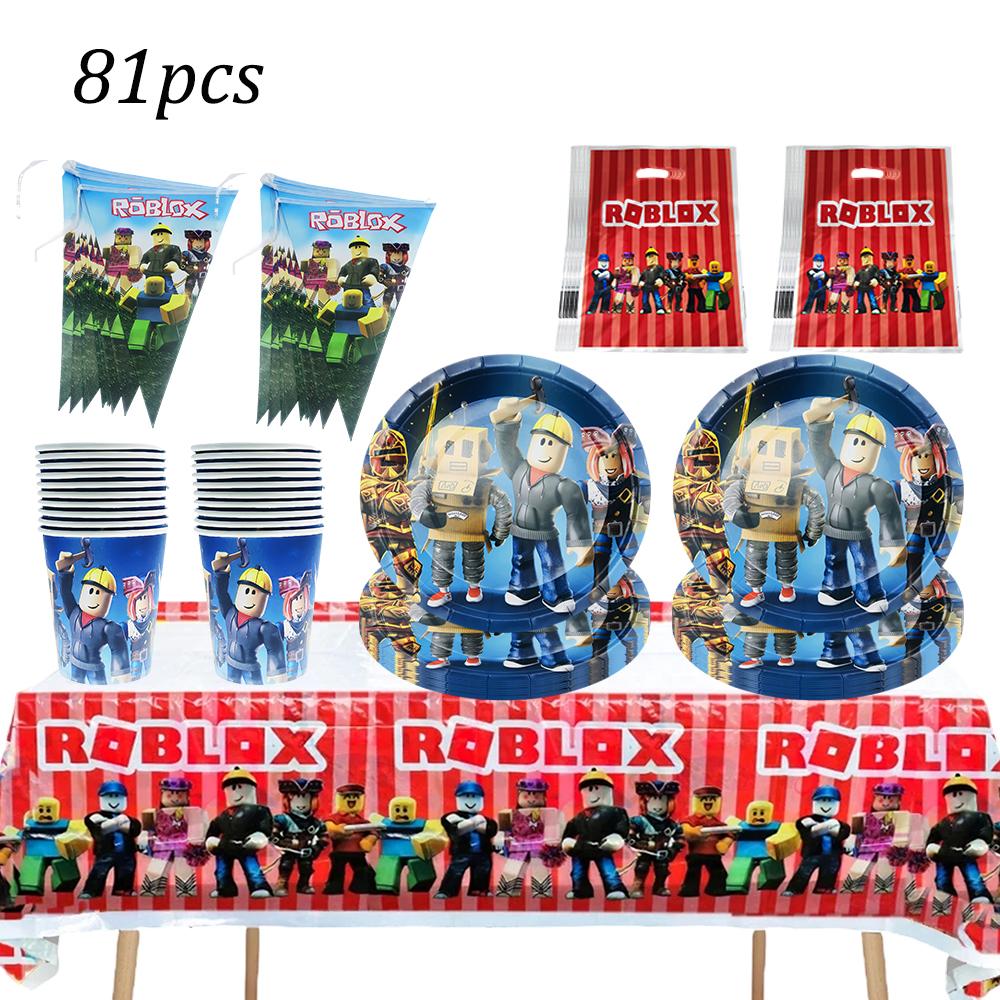 Roblox Birth Date Celebration Decorations Supplie Party Celebration Disposable banner pennant Tablecloth Cup Board paper Infant Shower collection