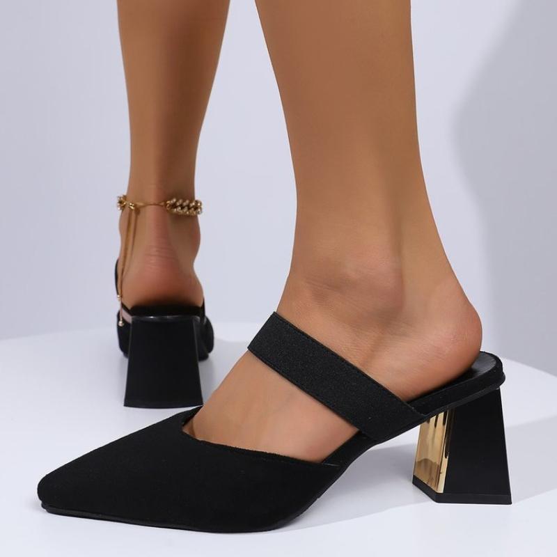 Shoes Female 2025 Closed Toe Women's Slippers Fashion Dress Slippers Women Pointed Toe High Heels Plus Size Women's Sandals