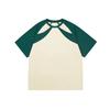 Pure Cotton Off-the-shoulder Color-blocking Light-colored Short-sleeved T-shirt