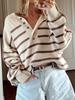 2025 Fall/Winter Women's V-Neck Striped Pullover Sweater - European & American Fashion Trend