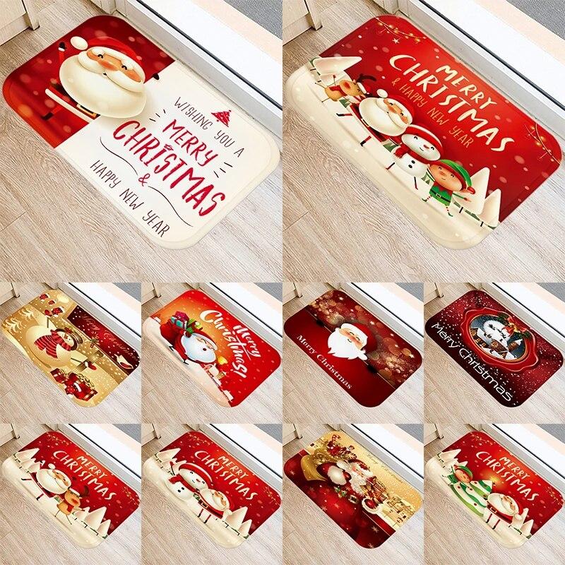 

Рождественское новогоднее украшение, красный дверной коврик, нескользящий напольный коврик с принтом Санта-Клауса и снеговика, украшение для дома