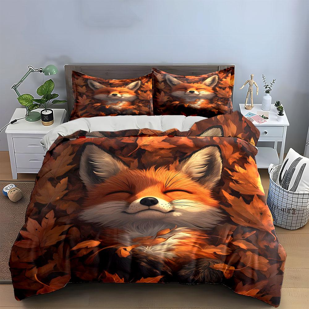 Cozy Autumn Fox Trio Set Exquisite Three-Piece Bedding Set Gift For Kids And Adults