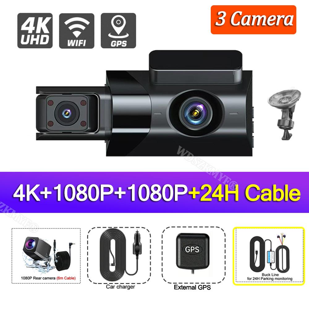 4K Dash Cam for Cars 2/3Channel Car DVR WIFI GPS APP Video Recorder 24H parking monitor Camera for Vehicle  Car Accessories