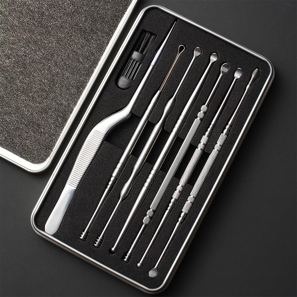 Stainless Steel Ear Pick Set 8PCS Ear Cleaner Kit Spiral Spring Earwax Remover Tweezers Ear Cleaning Tool