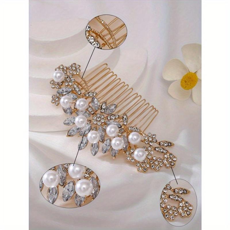 1pc Plum Flower Design Rhinestone Alloy Hair Comb for Women, Party, Wedding, Photography