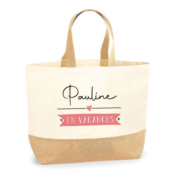 Tote bag - PLANETEE - Pauline en Vacances - Jute naturel - Multicolore - Fabriqué en France