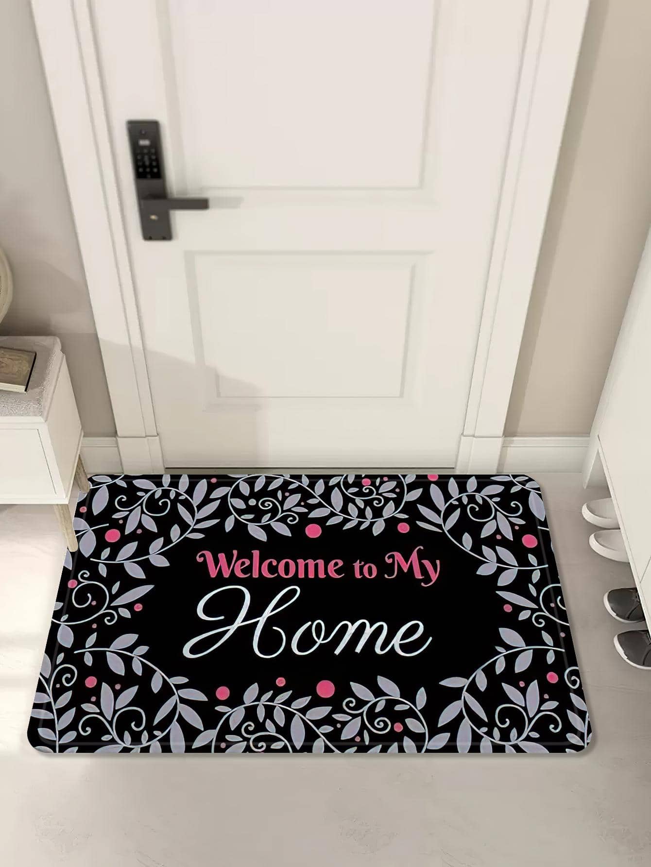 

Leaf & Letter Patterned Home Welcome Print Door Mat Absorbent Quick-Drying Non-Slip Entrance Carpet for Living Room Bedroom Rug 30x50cm
