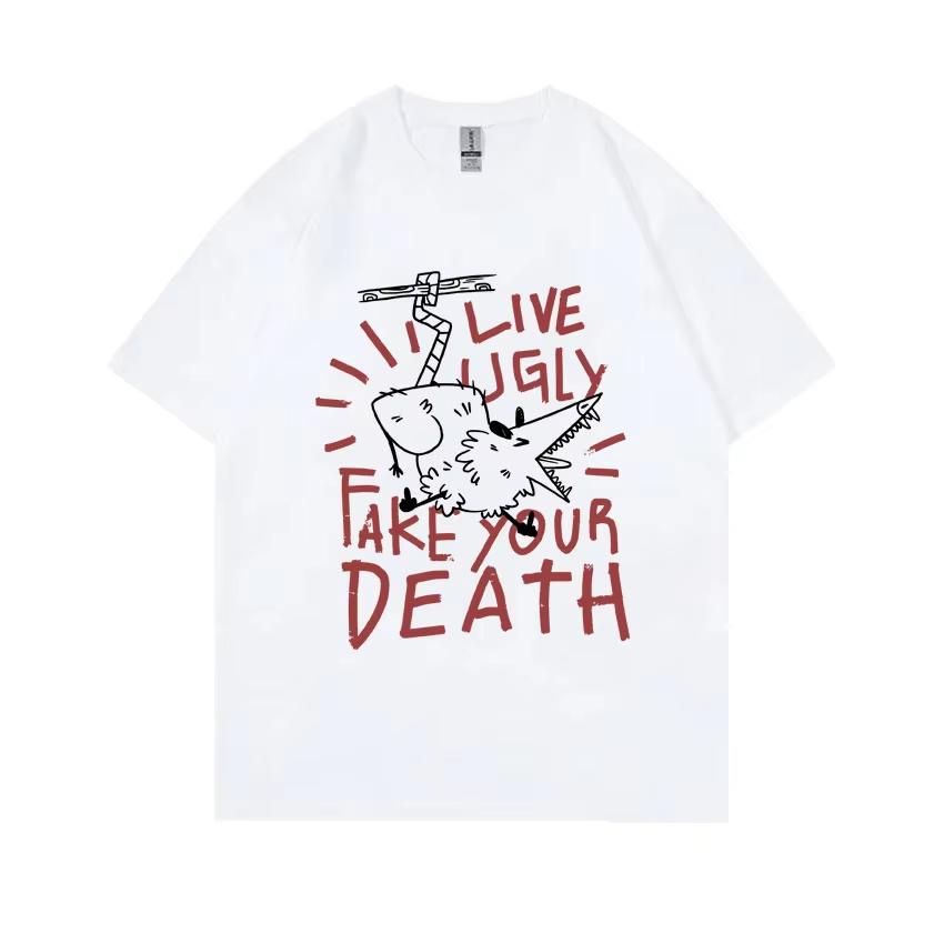 Live Ugly Fake Your Death Tshirt Funny Rat Meme Tshirt Unisex Women Casual Oversized Tops Short Sleeve Unisexs Pure Cotton T Shirts