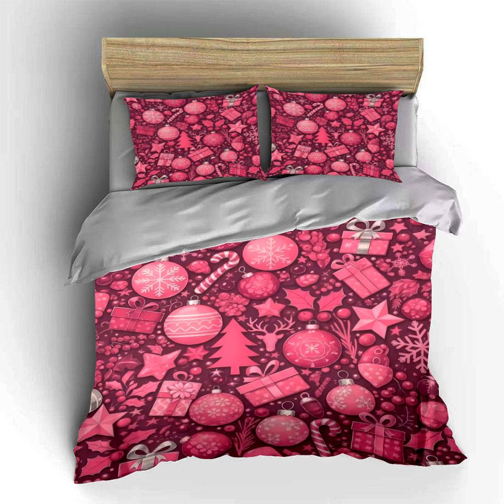 Christmas Ornament Set Decoration Accessories Bedding Set With 1 Duvet Cover 2 Pillowcases Single Double King Queen, Gift