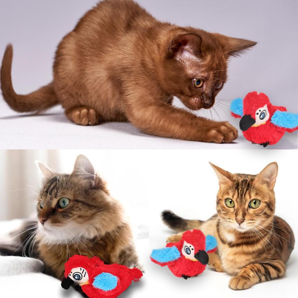 Cat toy bird chirp sound moving wings stuffed toy catnip kick kicker stress relief chewing safety present gift handmade