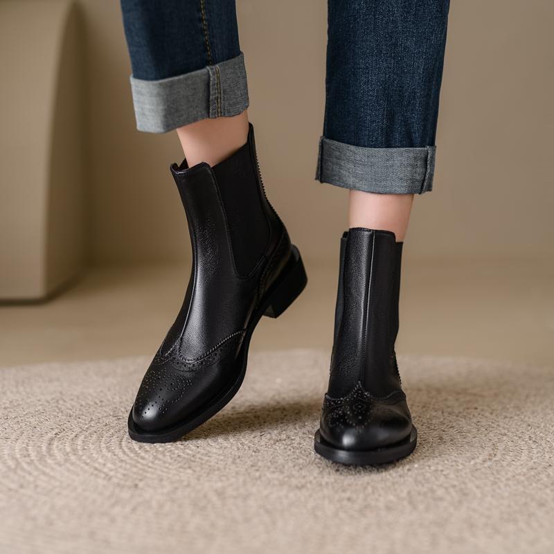 Fashion 2025 New Autumn Genuine Leather Women Boots Round Toe Ankle Boots for Women Chunky Heels Block Winter Boots Chelsea Boots