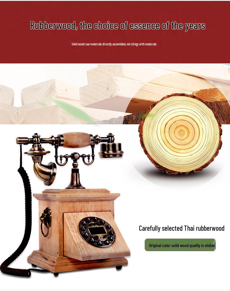Retro Solid Wood Rotary Dial Telephone: Antique American-Chinese Desk Phone
