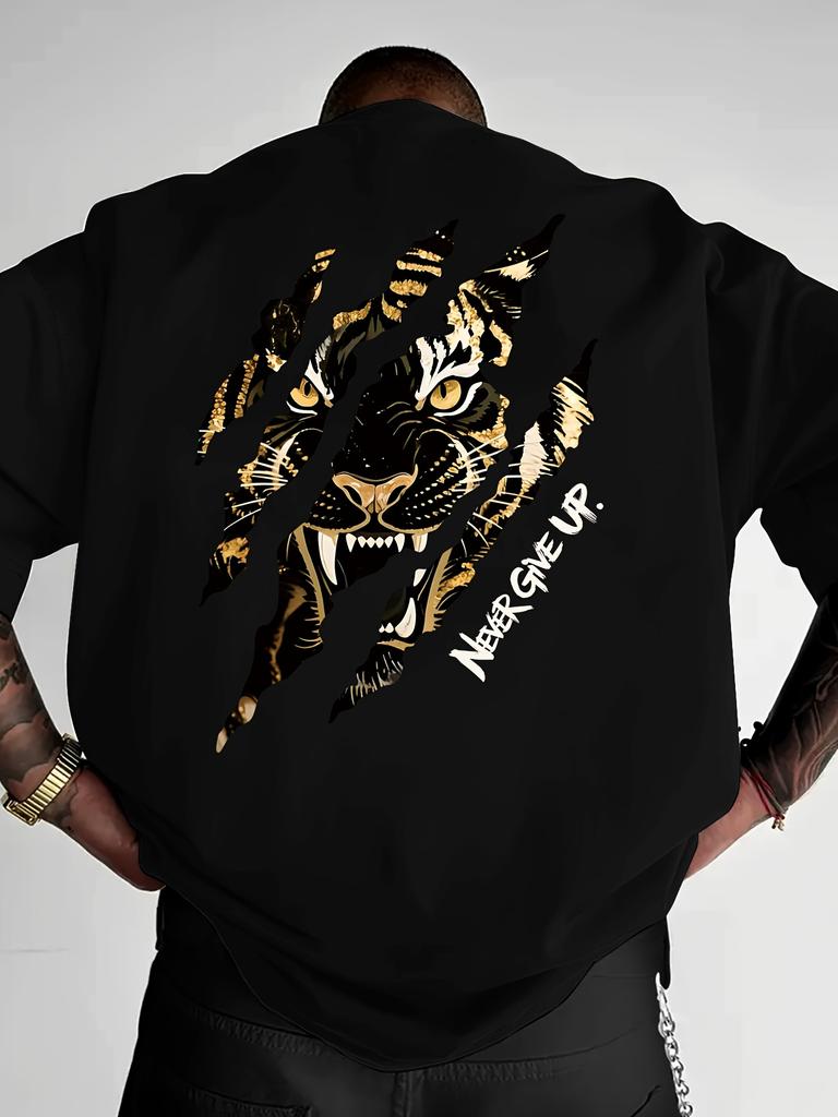 Tiger Claw Mark Never Give Up Print on Premium Soft Mens T Shirt Perfect for Summer Streetwear and Bold Style