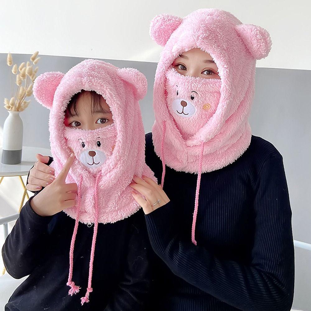 Cartoon Bear Ears Hat Thickened Winter Hats Fashion Integrated Hat Scarf for Women Girls