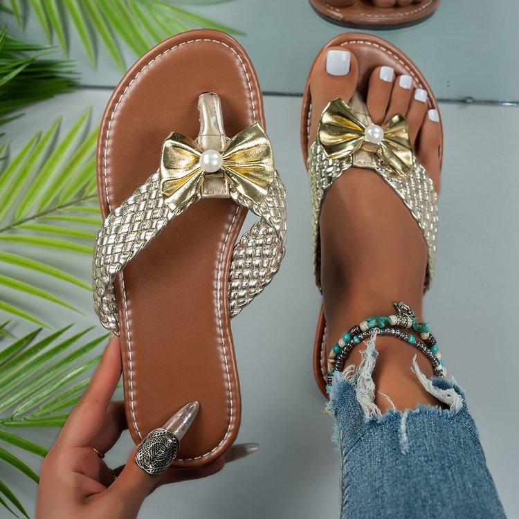 

Women s shoes summer round head flat bottom buckle and wear simple herringbone women s slippers 43 золотий