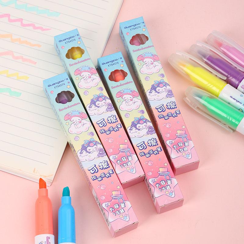 20pcs Sanrio Large Capacity Erasable Painting Highlighter Cute Kuromi Melody Color Pen Student Marker Stationery Gift Comfortable Grip Station