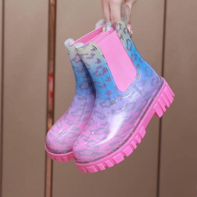 Fashion New Women's Bright Colored Fashionable Rain Boots Outdoor Anti Slip Water Tube Ankle Boots