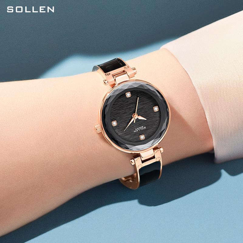 SOLLEN Women's Elegant Slim Band Quartz Watch - Minimalist Korean Style