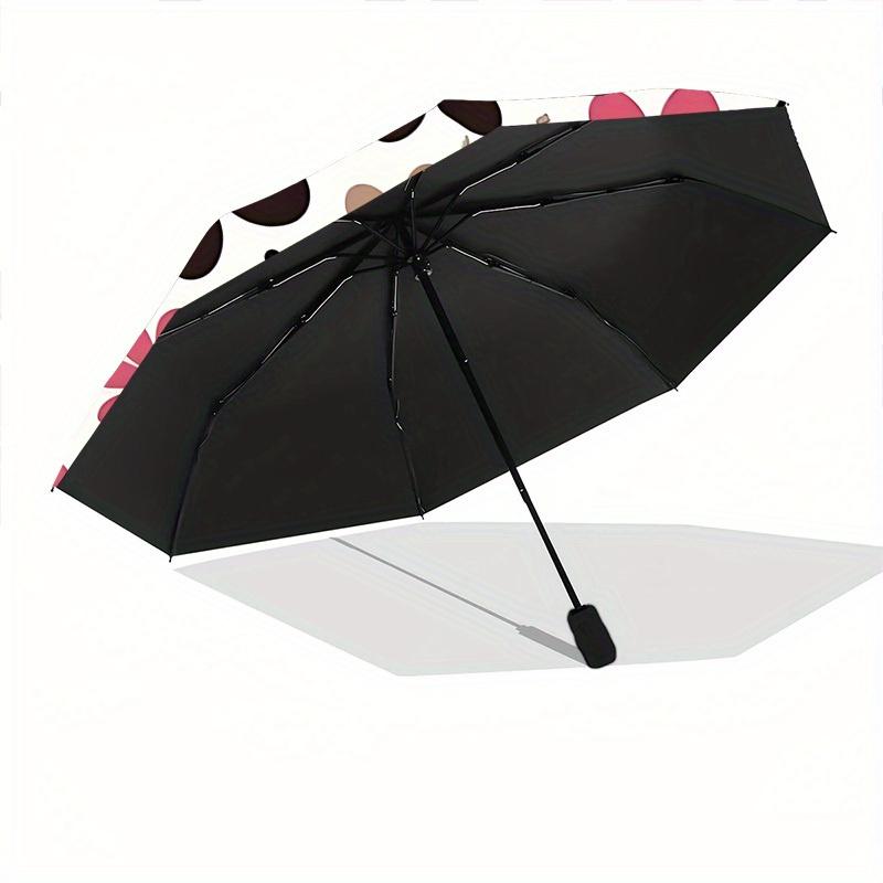 1pc Floral Pattern Automatic Folding Umbrella - Portable Foldable Design with 8 Ribs, Durable Plastic & Iron Frame Y250725076