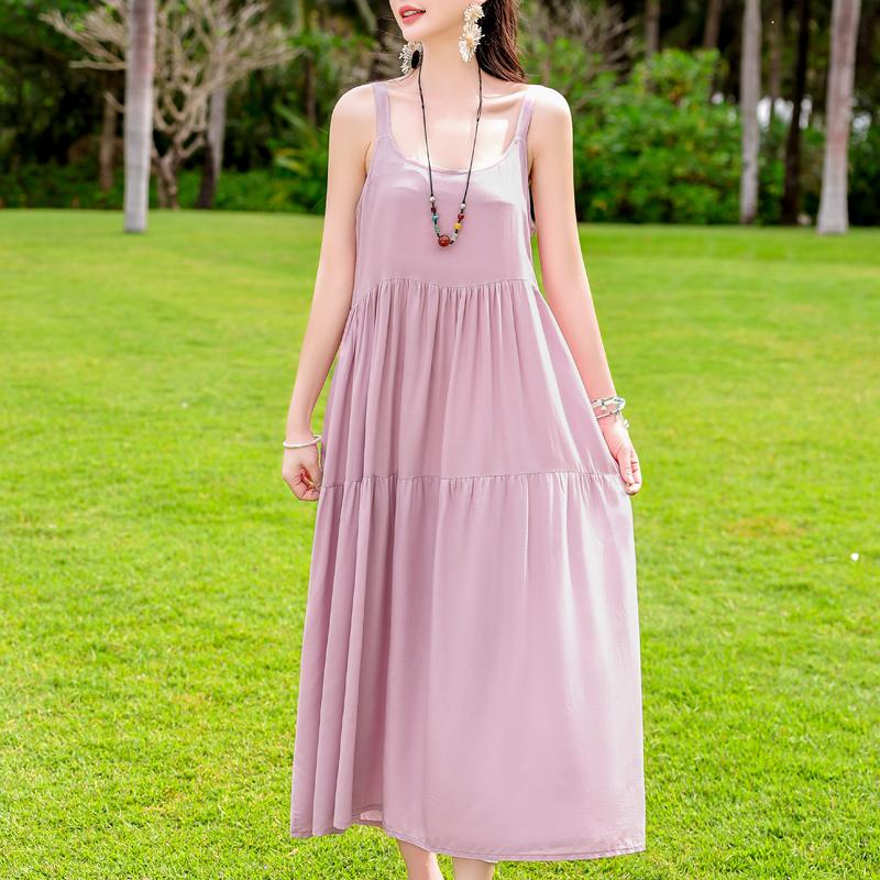 Elegant Sling Dress for Women Plus Size Casual Summer Long Dress Vintage Middle-aged Women's Clothing