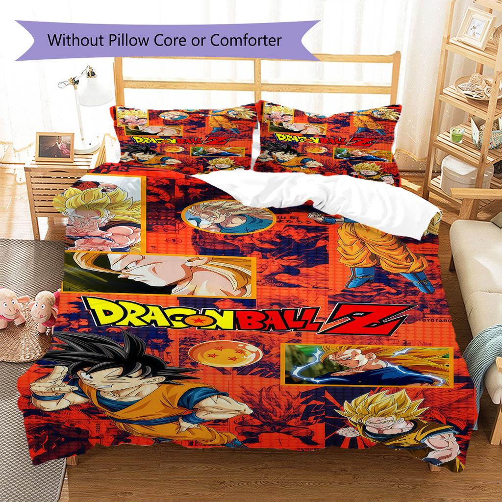Son Goku Pattern Bedding,Quilt Set Quilt Cover Pillowcase Home Birthday Gift (1 * duvet cover + 2 * pillowcase, without core)