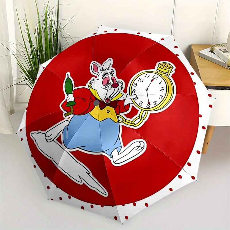 

Disney White Rabbit, Pocket Watch Automatic Open/Close Fashion umbrella - Cute Umbrella with Cute Design, Portable 3-Fold Compact Umbrella f