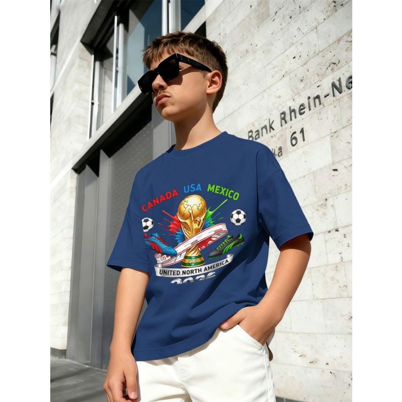 Boys' Simple Letter Small Label Printed Short Sleeved T-shirt Summer Loose Casual Children's Round Neck Top
