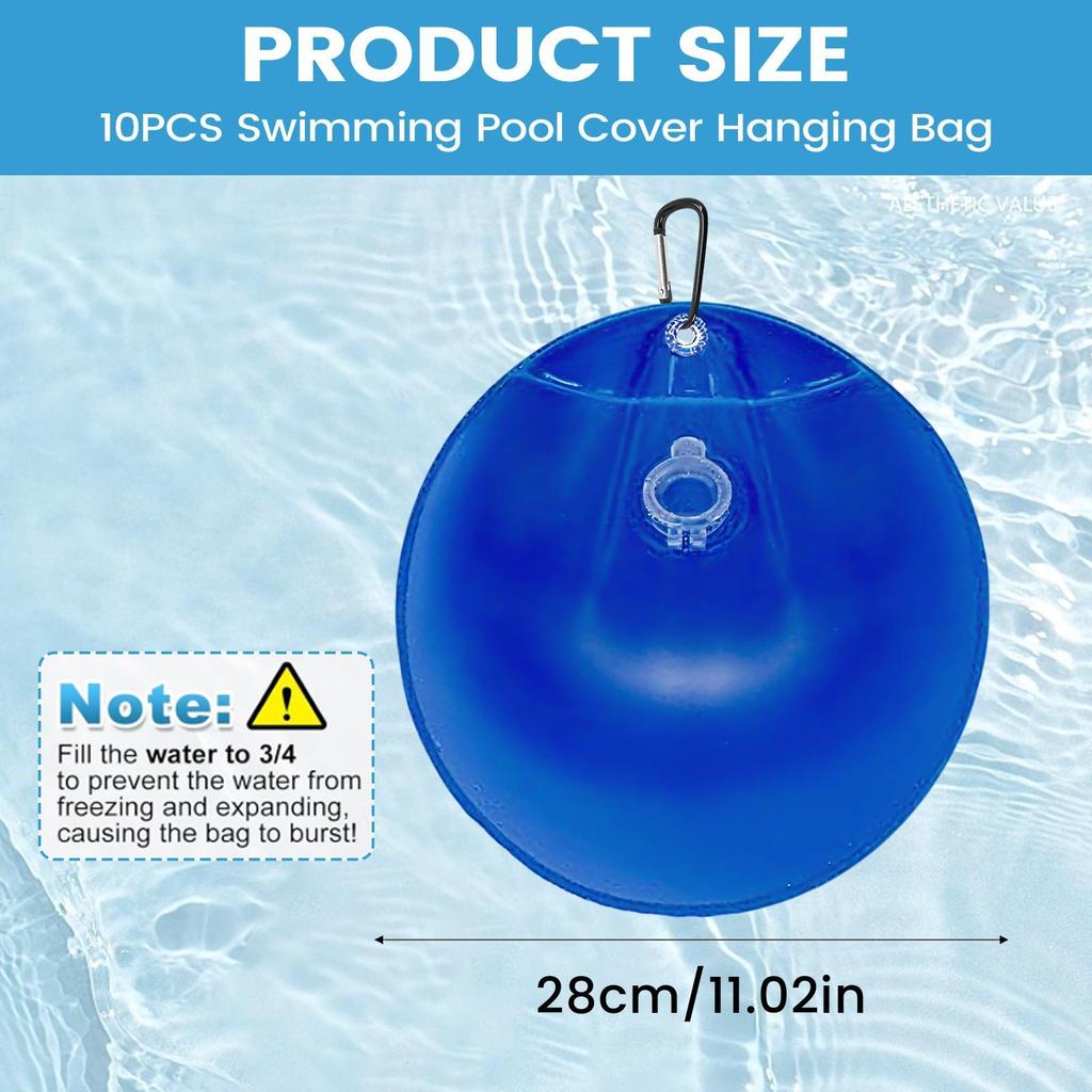 Pool Cover Water Bags 10 Pieces Pool Hangable Water Bags With Buckle Swimming Tub Weights For Poolside Backyard Garden Winter