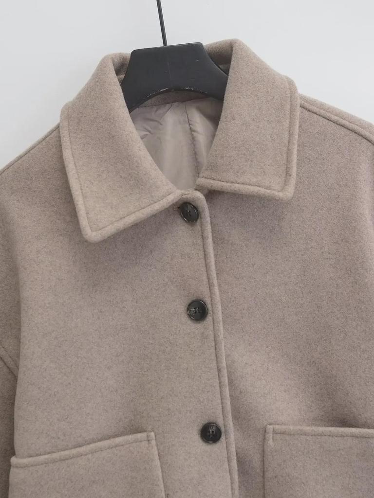 European and American Style Women's Woolen Lapel Coat - Single-Breasted Design 755241