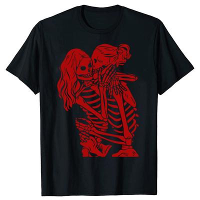 Camiseta de Pareja Lesbiana Orgullo LGBTQ de Esqueletos de Mujer Amantes Besándose Estilo Verano Algodón Manga Corta Camiseta Oversize Tops