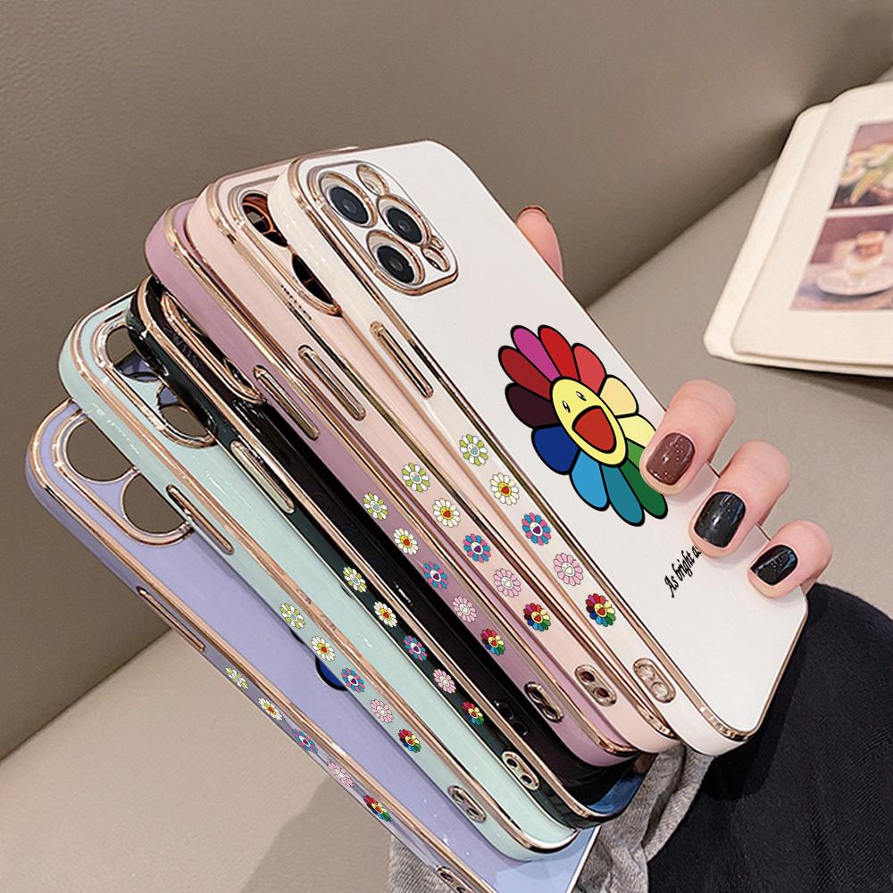 Módní populární pouzdro na telefon Sun Flower Plating pro iPhone 11 13 15 Samsung Galaxy A52 Xiaomi Redmi 12C Note 10 Pro Oneplus měkké obaly na smartphone