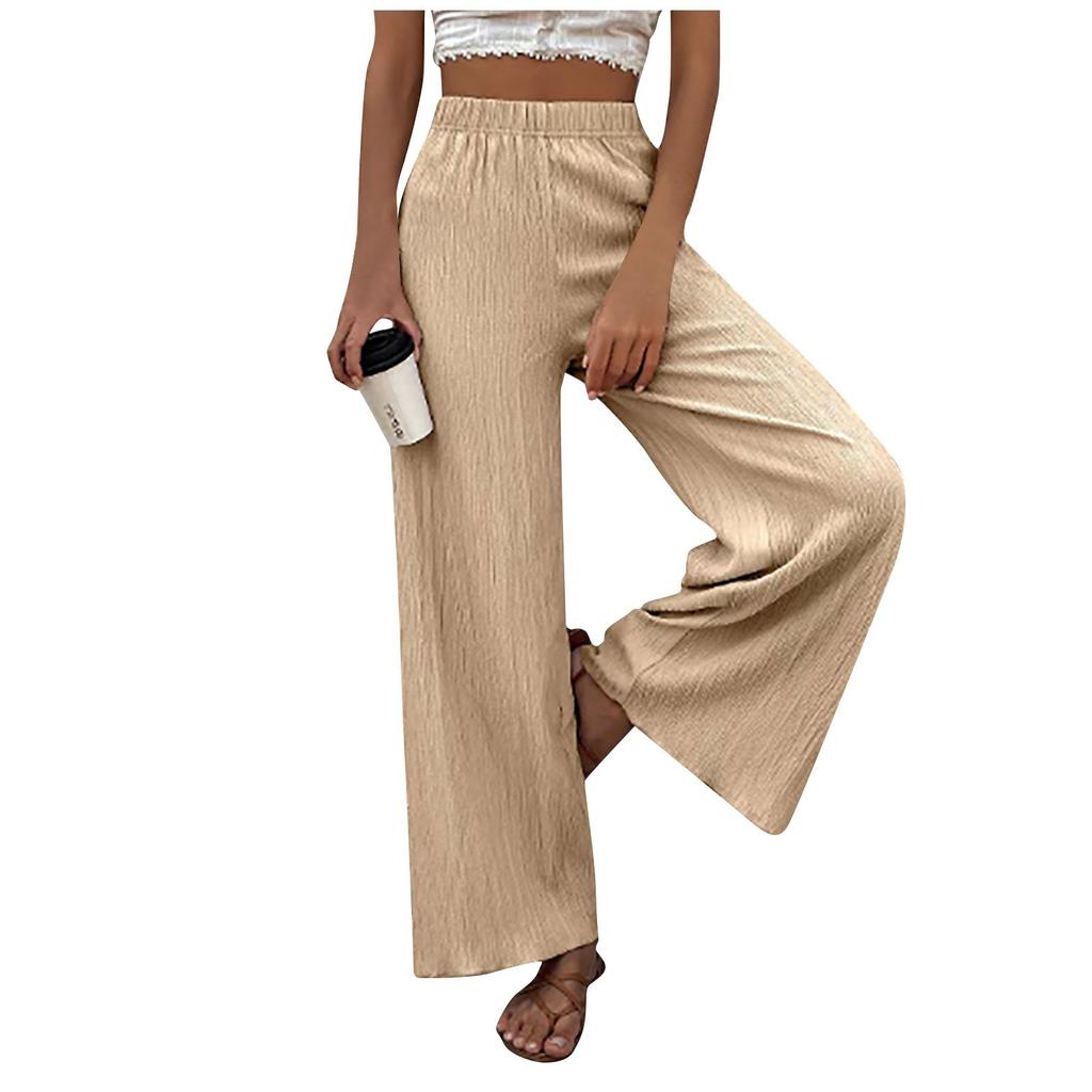 Ladies Casual Fashionable Sexy Comfortable Cool Breathable Solid Color Cotton And Linen Loose Trousers
