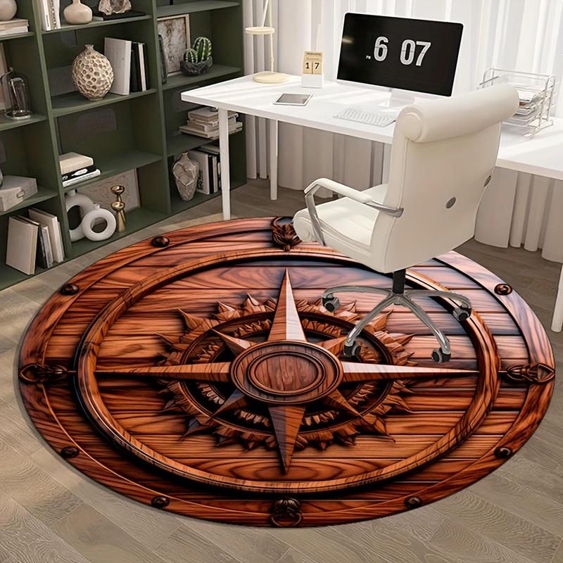 Holz-Windrose runder Teppich Kristall-Samt nautischer Vintage-Stil Teppich Schlafzimmer Wohnzimmer Dekor Bodenbelag