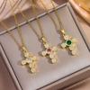 Gold Plated 3 Colors Zircon Crystal Cross Pendant Necklaces For Women Female Daily Wear Stainless Steel Neck Chain Jewelry