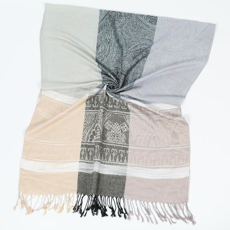 New shawl stripes contrasting colors autumn and winter fashion fringed women's scarf light luxury large size shawl