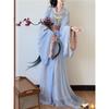 Original restauriertes Hanfu-Set für Frauen aus der Zeit der Streitenden Reiche, Zhiju, Kreuzkragen, weite Ärmel, locker, gerader Saum, Robe, traditionelles chinesisches Kostüm