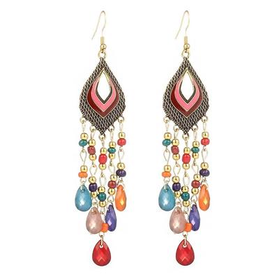 Women and Girls Fashion Dangler Earrings | Gold Plated Long Beaded Tassel Earrings Bohemia Dangler Earrings