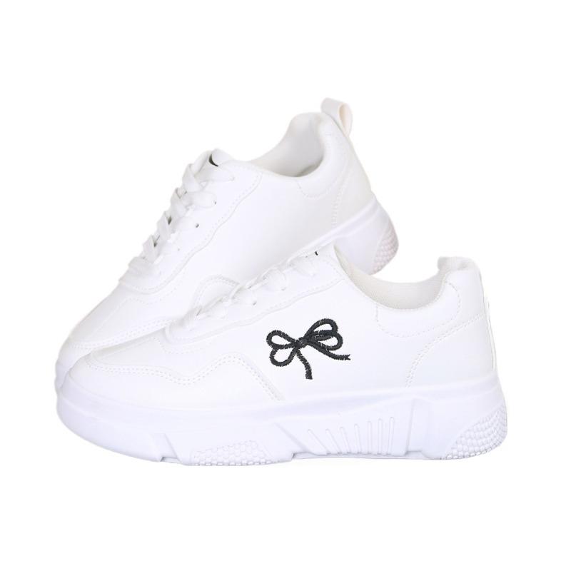 Chaussures pour femmes 2024 à lacets Chaussures vulcanisées pour femmes Grande taille Baskets pour femmes Broderie nœud papillon Bout rond Chaussures décontractées pour femmes