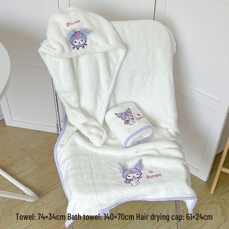 

Kuromi Coral Fleece Towel: Large, Soft, Absorbent, Quick-Drying Hair Drying Cap with Embroidery. 35x70cm Towel