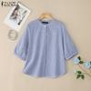 ZANZEA Women Summer Round Neck Half Sleeve Casual Stripe Blouse