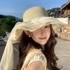 Flower Straw Hat Big Bowknot Wide Brim Hat Lolita Sun Protection Hat  Seaside Vacation