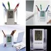 Transparent Pen Holder Container Cock Pencil Alarm LCD Digital Calendar Thermometer