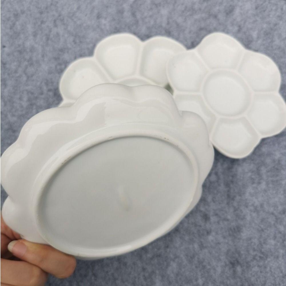 White Ceramic Paint Palette Portable Porcelain Palette Plum Blossom Paint Plate  Watercolor Dish