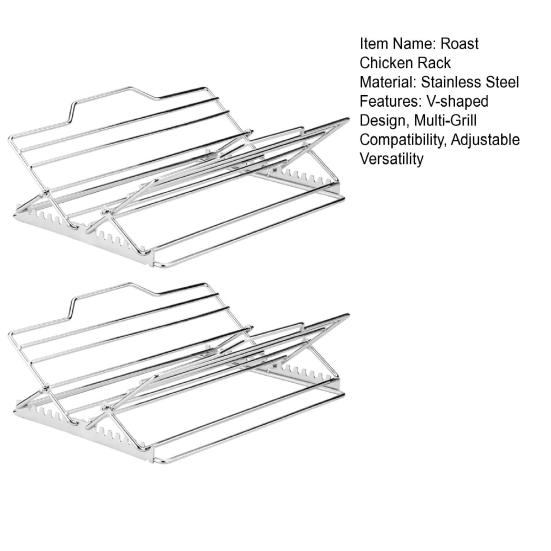 1/2Pcs Adjustable V-Shaped Chicken Roasting Rack Non-Stick Stainless Steel Foldable Roasting Stand Travel Grill Accessories