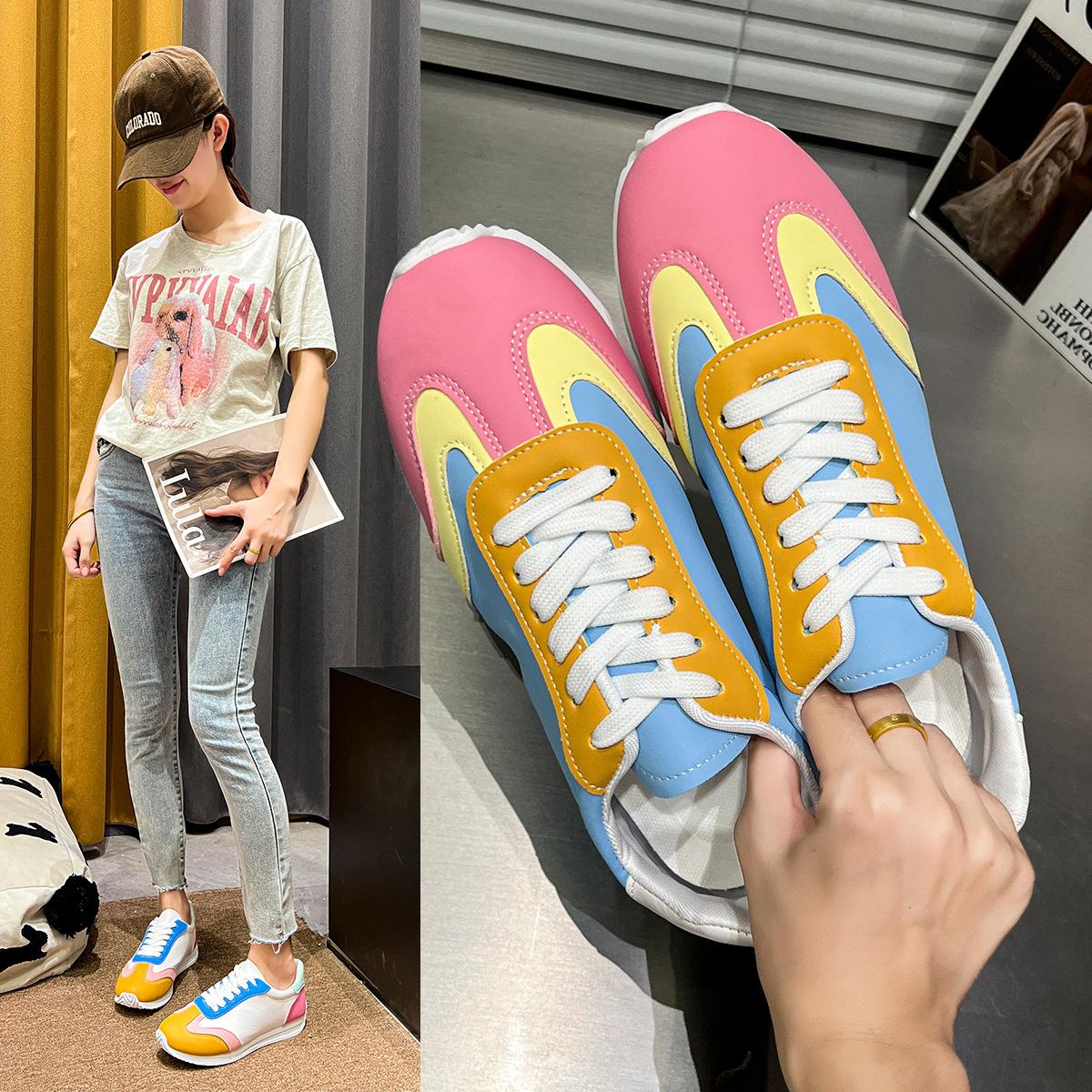 

Large size white shoes women s 2025 new fashion Korean version breathable color matching sports shoes student casual flat baseplate shoes 35 темно-синий