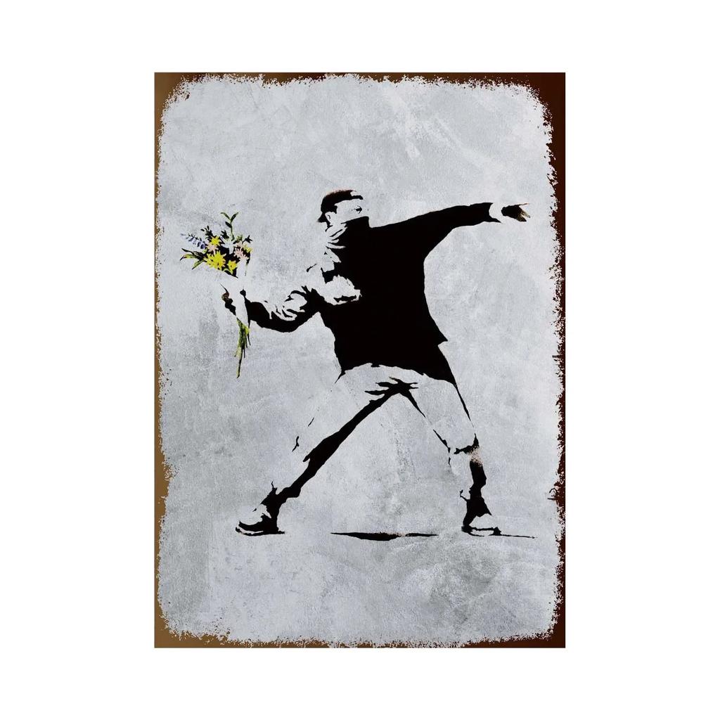 Banksy Graffiti Art Metal Tin Sign Poster Street Wall Painting Love Little Boy Poster Living Room Corridor Bar Home Decoration